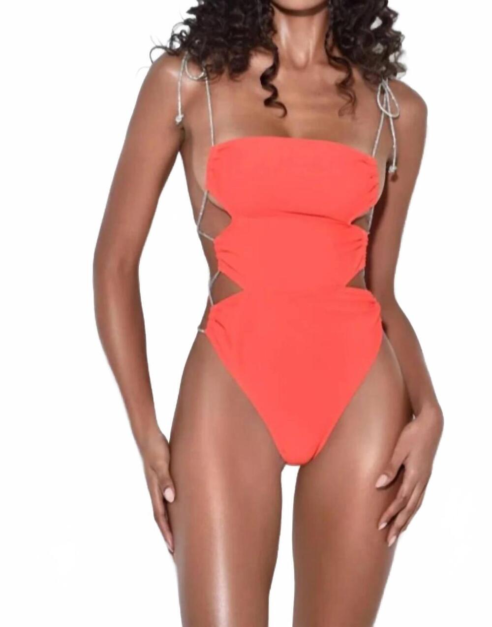 NEW MISS CIRCLE beverly crystal lace up swimsuit in orange red
